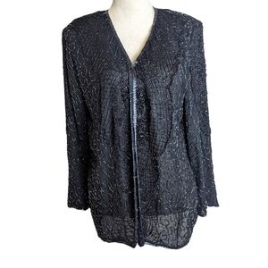 Vintage 100% Silk Sequenced Semi Sheer Cardigan Jacket Regal Women's 1X